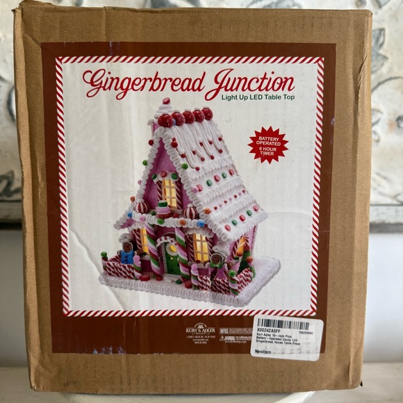 Kurt Adler Lighted Pink and Green Gingerbread House Decor - Picture 2 of 5